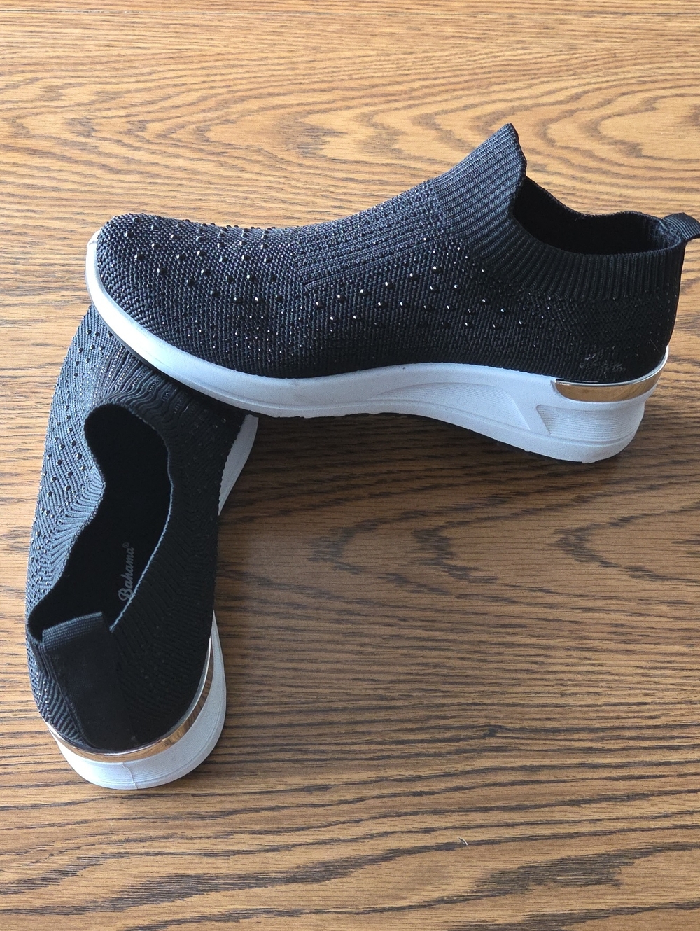 Tommy Bahama Black Slip-On Knit Platform Sneakers with Metallic Accent